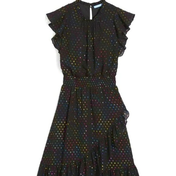 Kacey Shimmer Dot Faux Wrap Midi Dress - Picture 2 of 7